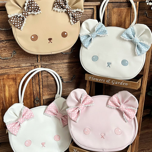 【现货】小熊饼大头包lolita单肩包可爱蝴蝶结斜挎包手提托特包