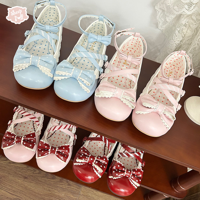 【定金】甜心棒棒糖 绵羊泡芙Lolita低跟蝴蝶结波点单鞋