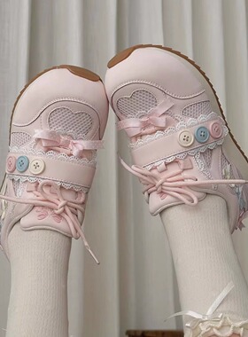 【现货】lo跑小纽扣运动鞋厚底可爱圆头萌系绵羊运动原创暴走跑步