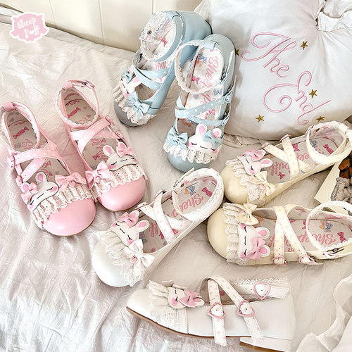 【现货】害羞兔 绵羊泡芙Lolita蝴蝶结糖果色兔子单鞋