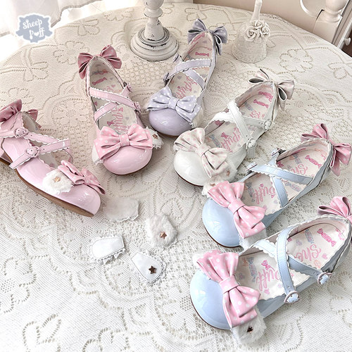 【现货】小狗软糖 绵羊泡芙Lolita毛绒耳朵可爱蝴蝶结单鞋