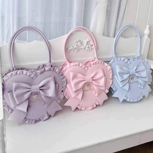 【收藏】恋爱心结lolita蝴蝶结花边爱心包甜娘可爱手提包斜挎包女