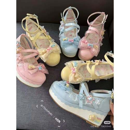 【收藏过600开】星星砂糖 绵羊泡芙Lolita坡跟厚底鞋可爱松糕鞋