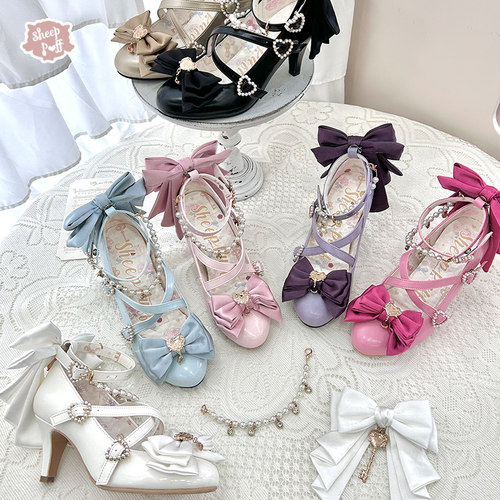 【现货】魔女之钥 绵羊泡芙Lolita蝴蝶结鞋夹高跟鞋单鞋