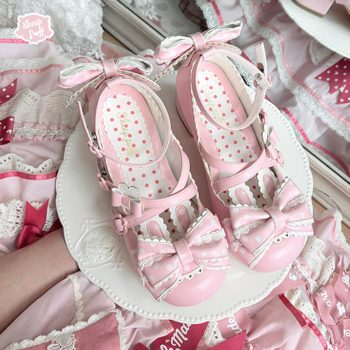 【尾款】波波兔 绵羊泡芙Lolita波点兔耳蝴蝶结中跟单鞋