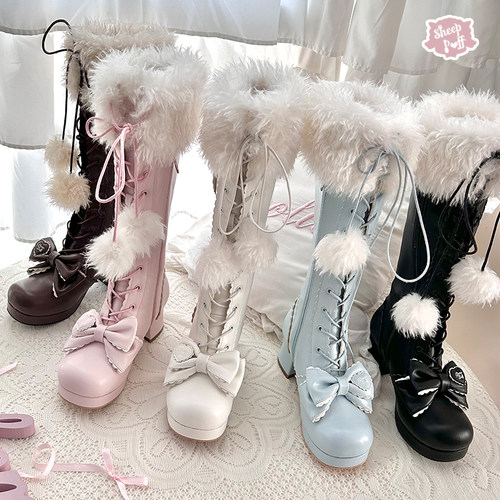 【现货】绒绒人偶 绵羊泡芙Lolita可爱复古秋冬高跟长靴