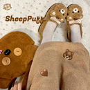 绵羊泡芙原创Lolita冬季 熊卷卷 保暖加绒熊单鞋 现货