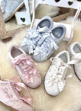 【现货】lo跑天使珍珠暴走跑步丝带粉色少女原创蝴蝶结运动鞋跑鞋