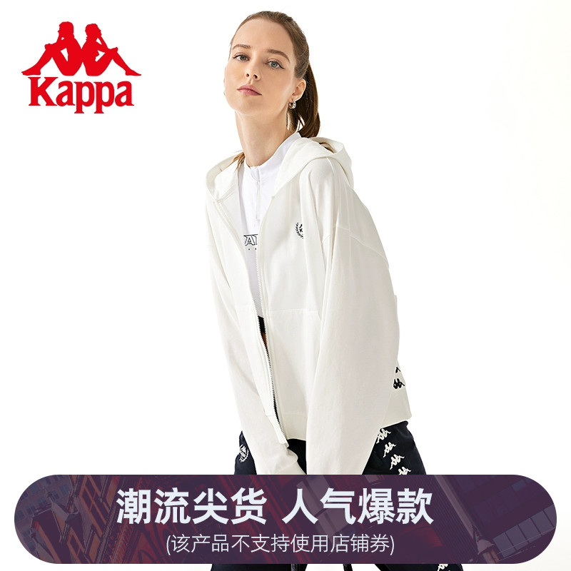 卡帕Kappa复古运动开身帽衫2023新款女短款美式卫衣串标休闲外套_虎窝淘