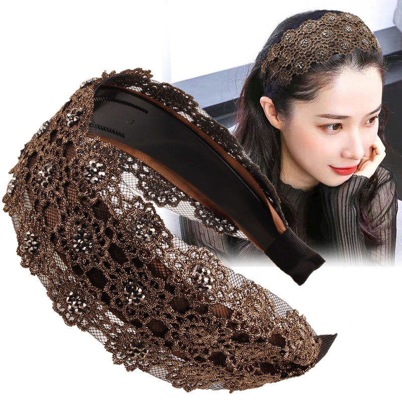 发饰宽边蕾丝发箍女发卡水钻头箍发夹带齿防滑压发卡子头饰品百搭