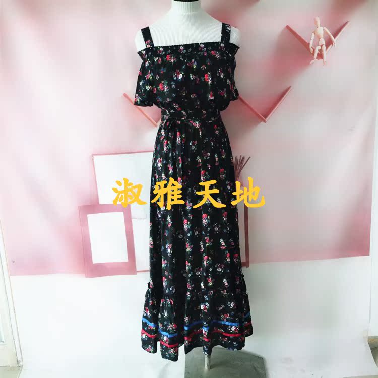 2018Ïļ¾Ð¿îÒ»×ÖÁì¶¼çµõ´ø¸ßÑüϵ´øË黨Á¬ÒÂȹ³¤È¹dg.Vero Moda