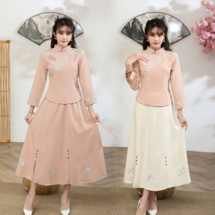 中国风禅意采耳春 唐装 民国复古改良汉服女文艺茶服学生装 民族修身