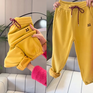 2025冬季新款休闲裤女加绒加厚高腰百搭显瘦卫裤束脚女士哈伦裤子
