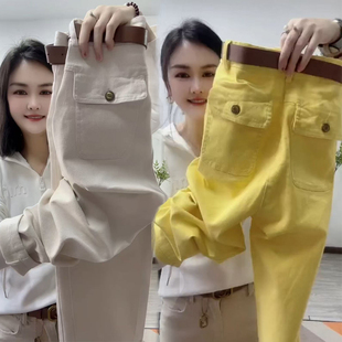 2025春夏新款水洗牛仔哈伦裤女宽松显瘦时尚弹力百搭九分老爹裤子