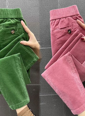 欧货2025秋冬季灯芯绒休闲裤女加绒加厚百搭显瘦条绒哈伦奶奶裤