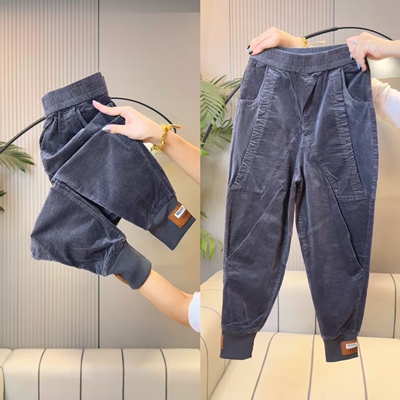灰色灯芯绒哈伦裤女高腰弹力显瘦