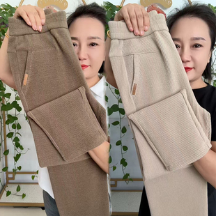 雪尼尔休闲女裤子2025秋季新款百搭高腰直筒裤显瘦哈伦裤加厚洋气