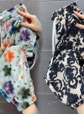 冰丝夏凉裤子女薄款2026新款小花裤宽松遮肉抖抖裤百搭哈伦九分裤