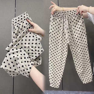 波点束脚裤女夏季薄款2025新款高腰显瘦宣麻休闲哈伦九分萝卜裤子