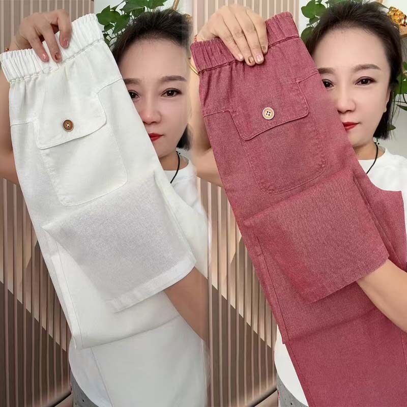 夏季高腰薄款透气亚麻直筒女裤