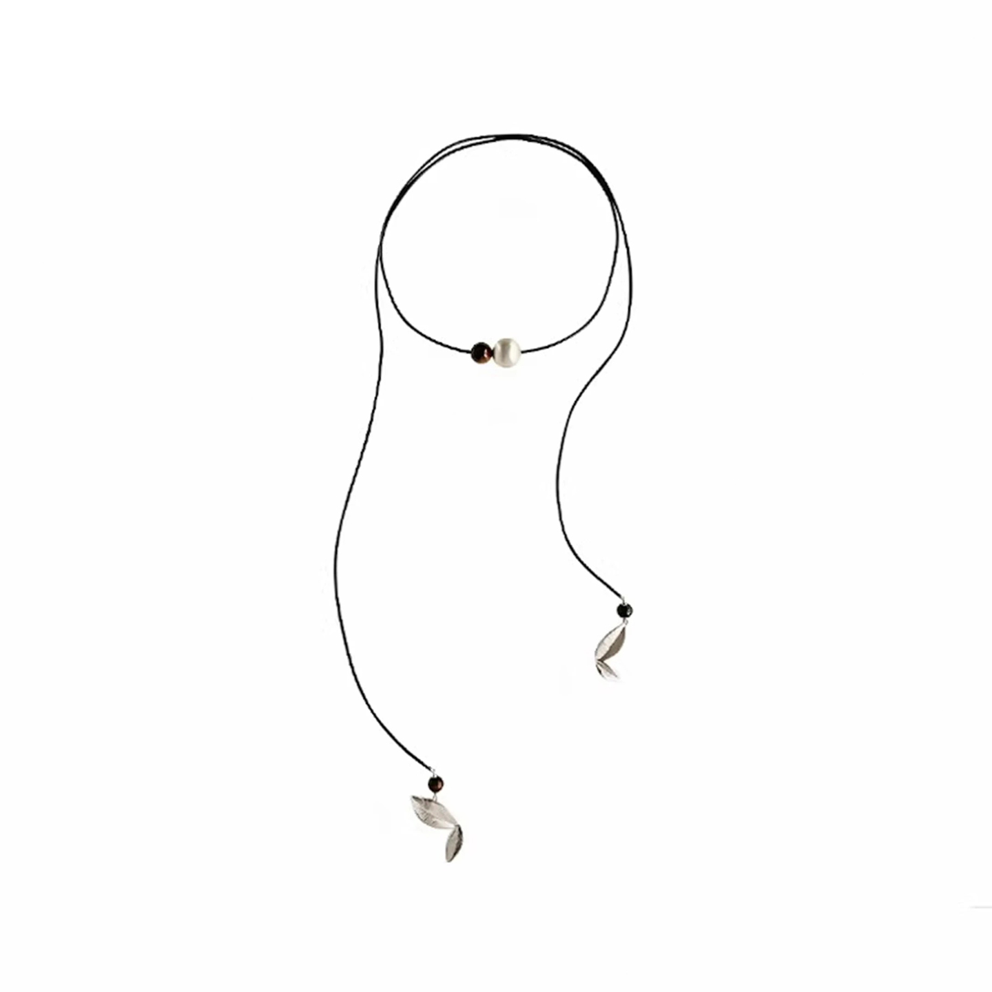 秋叶碟红虎眼石皮绳长款项链女