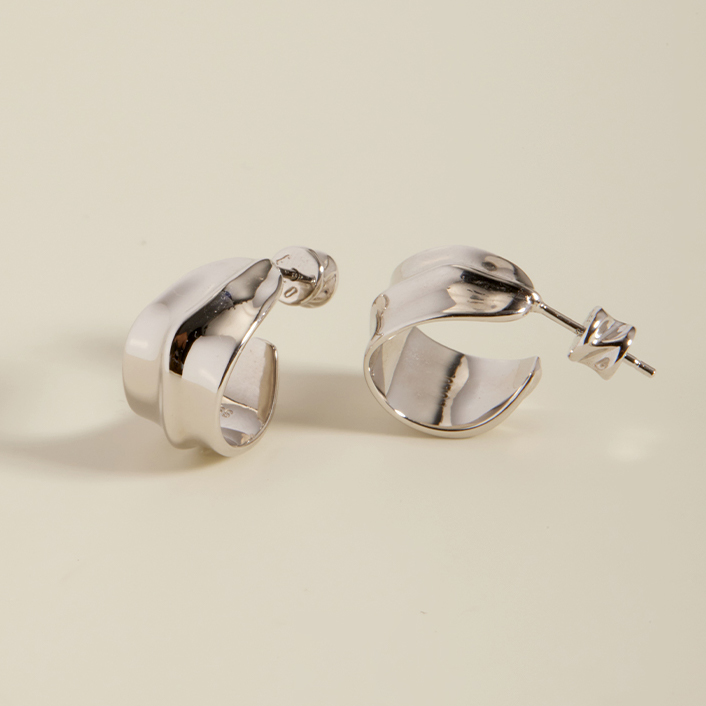 卷叶弧形C型银针耳环女