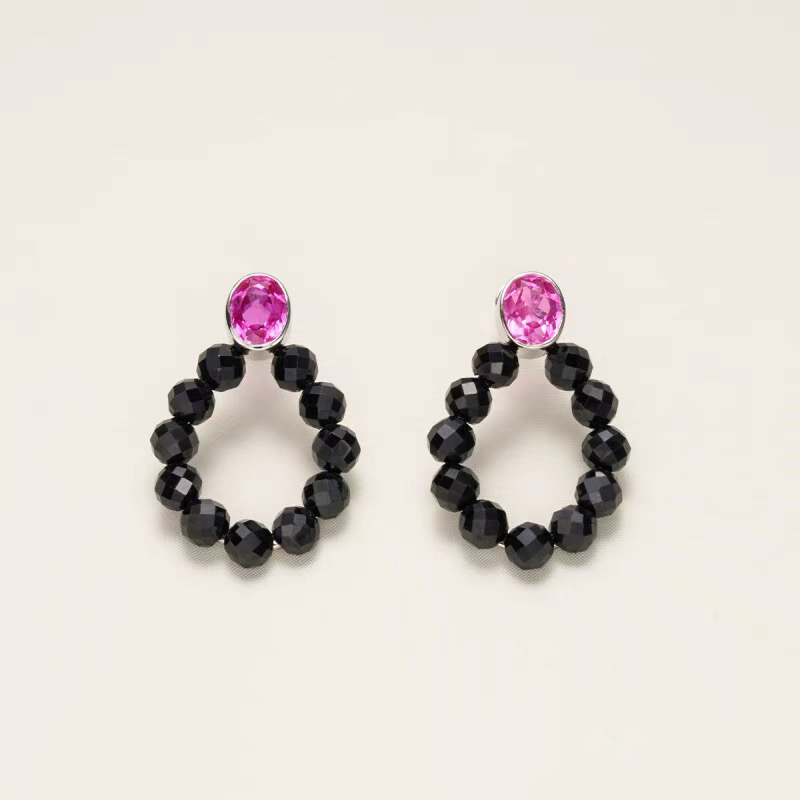 黑色宝石串珠锆石S925银针耳环女