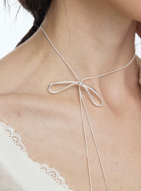 银色蝴蝶结抽拉项链女