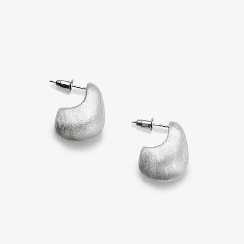 银色拉丝方形S925银针耳钉女