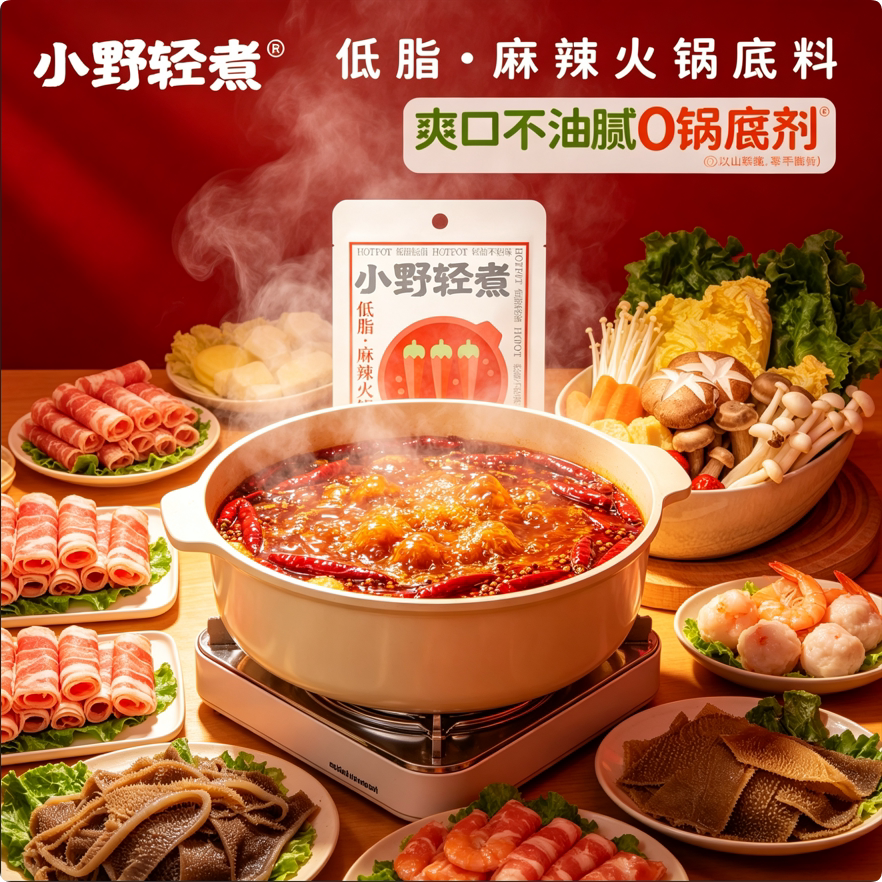 小野轻煮低脂麻辣火锅底料麻辣烫汤底调味锅底汤底调小包装家用