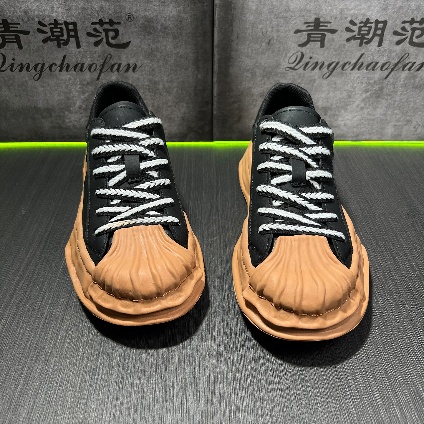 青潮范秋季男鞋贝壳头厚底休闲鞋拼色运动板鞋增高