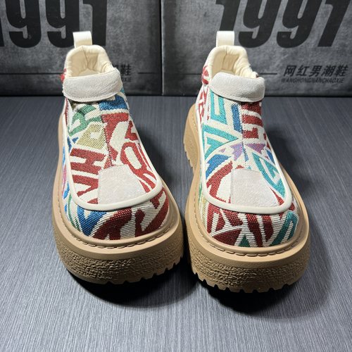 春季百搭民族风厚底乐福鞋撞色浅口休闲鞋复古彩色软底舒适单鞋男