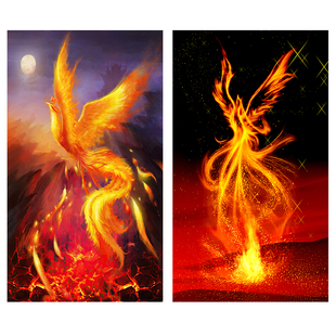 火凤凰挂画客厅新中式招财装饰画百鸟朝凤神鸟壁画金色凤凰竖版画