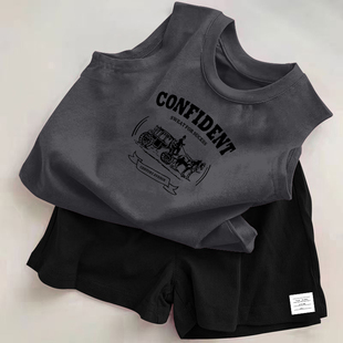 夏季 洋气纯棉夏天男童夏装 2025新款 套装 男孩衣服 儿童时髦背心无袖