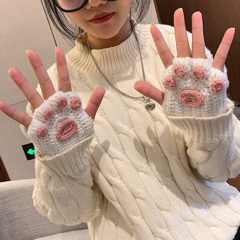 猫爪手套女diy手工编织材料包