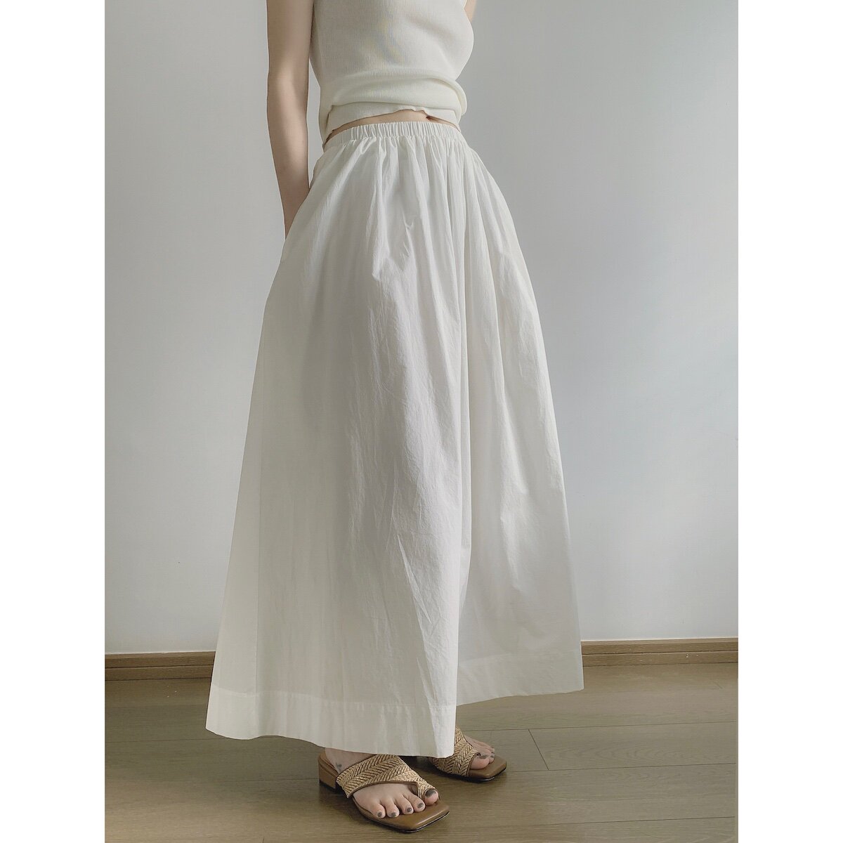 hemu eternal简约高级感白色半身裙女夏季 松紧高腰显瘦a字长裙子