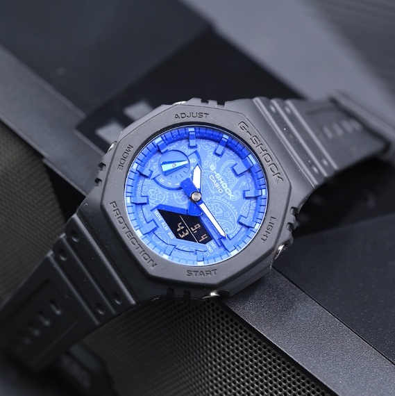 卡西欧新款手表g-shock男女蓝色腰果花硬碰硬ga-2100/700 100bp-1