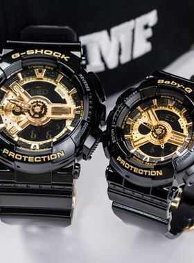 Casio卡西欧学生防水运动电子表 GA-110GB-1A BA-110黑金手表情侣