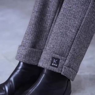 女士冬季裤子加绒呢子直筒筒裤中年妈妈秋冬长裤外穿百搭九分裤子