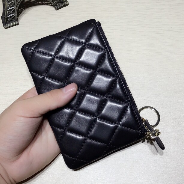 春夏新款黑色羊皮钱包钱夹手拿女钱包