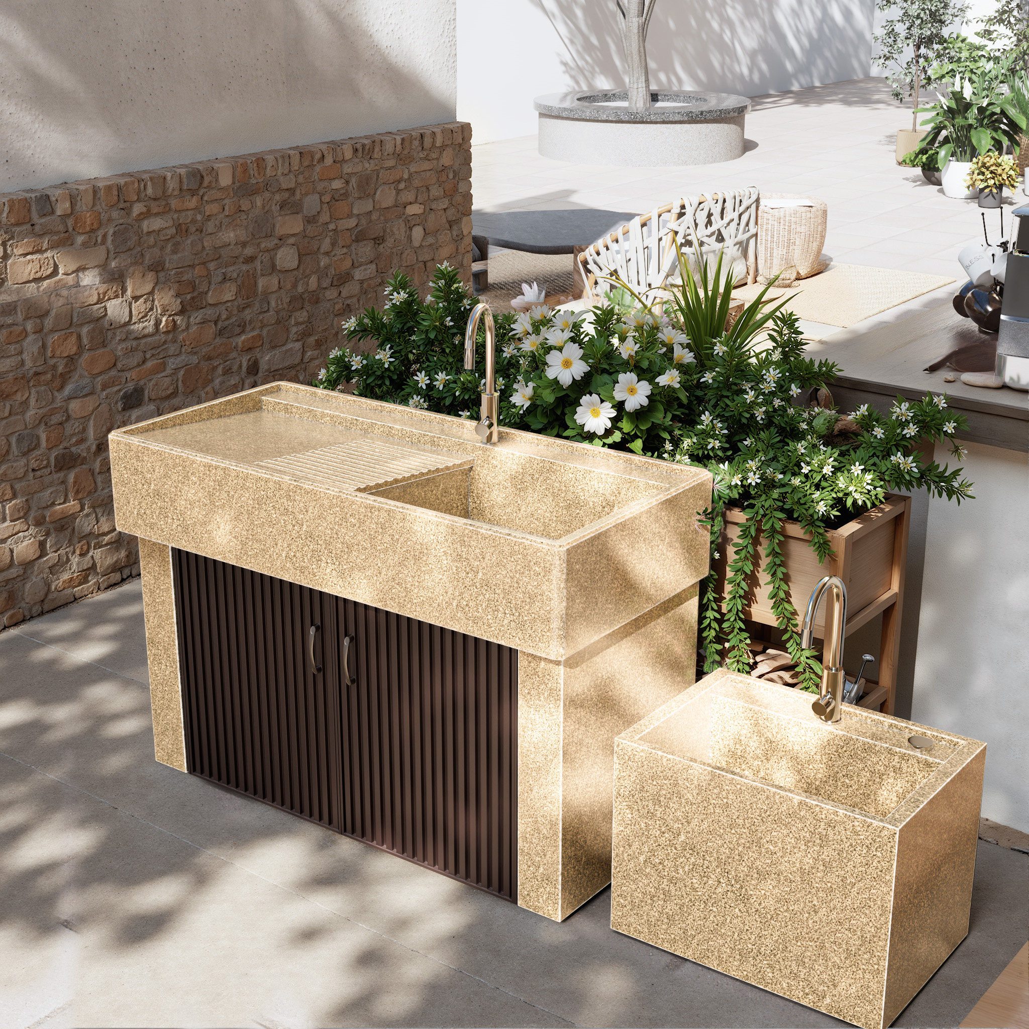 花岗岩洗衣池台盆室外庭院一体洗手盆带搓衣板户外阳台洗衣柜水槽