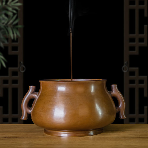 紫铜圈足底鱼耳香熏炉摆件