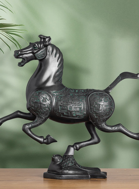 仿古青铜马踏飞燕摆件铜奔马客厅书房办公室马到成功家居装饰品