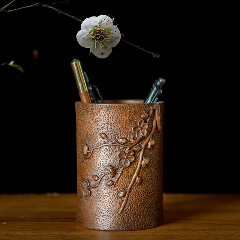 紫铜笔筒摆件书房桌面收纳装饰品教师节礼物高端商务礼品文房用品