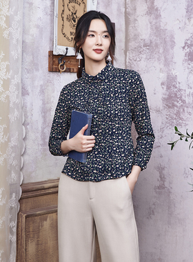 秋布符原创设计别致翻领褶裥上衣日常女士百搭衬衫