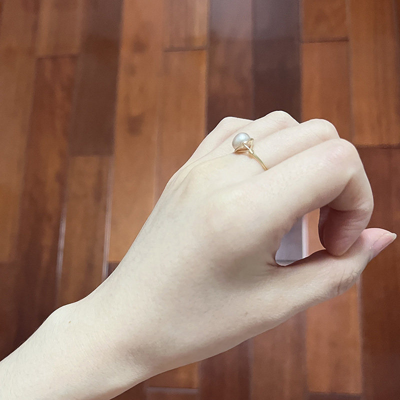 温柔风~淡紫色天然珍珠戒指小灯泡亮度鹅蛋型超细不褪色指环礼物