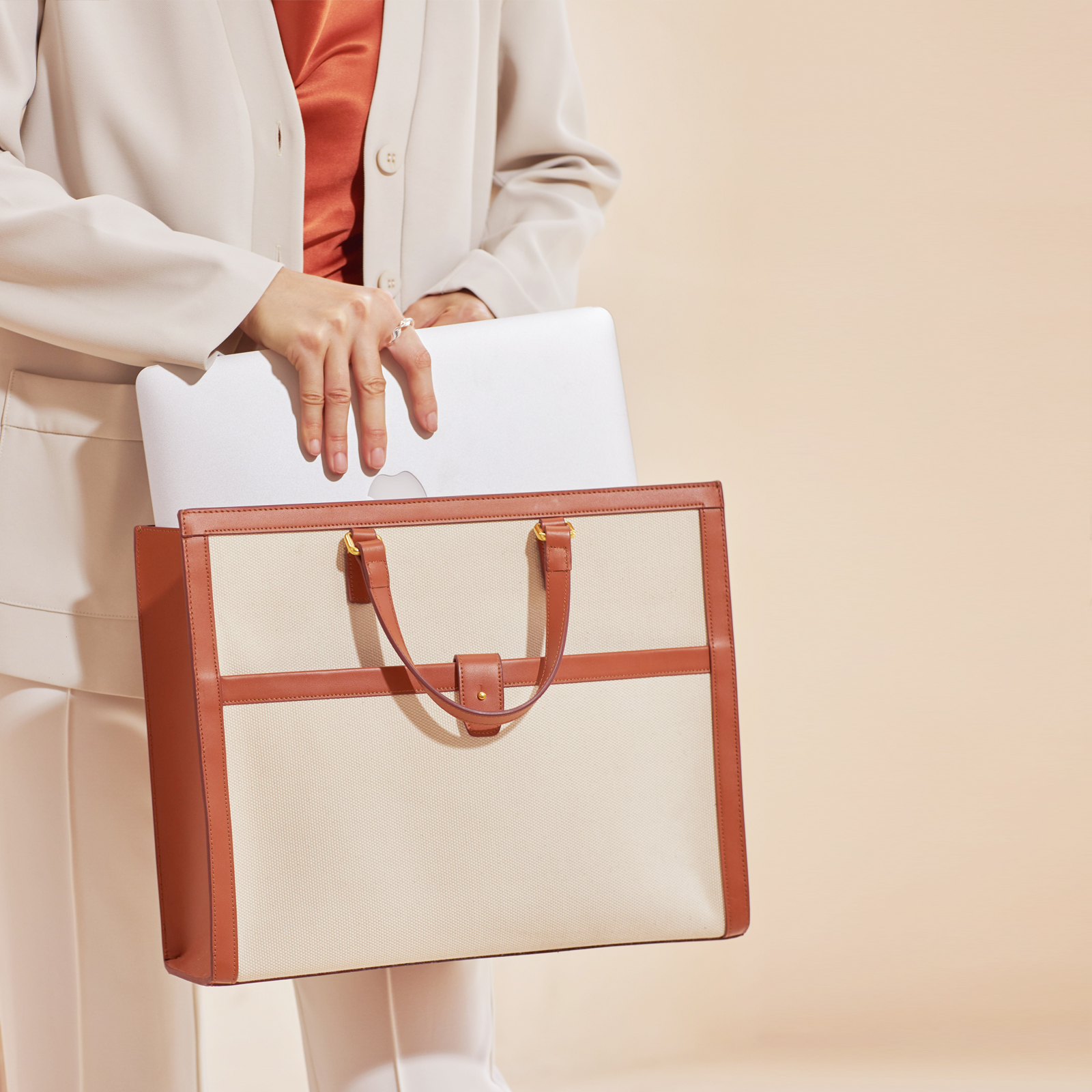 新款通勤ol帆布大容量托特包商务