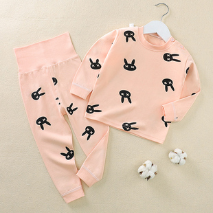 宝宝高腰护肚套装婴儿纯棉内衣女童睡衣儿童居家服男童秋衣秋裤子