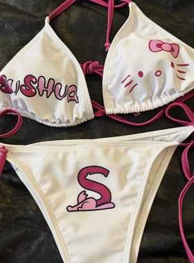 高颜值「海边Kitty」泳衣比基尼KT卡通辣妹温泉度假欧美ins少女夏