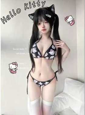 helloKitty度假比基尼欧美小胸辣妹性感温泉游泳衣分体带胸垫泳装